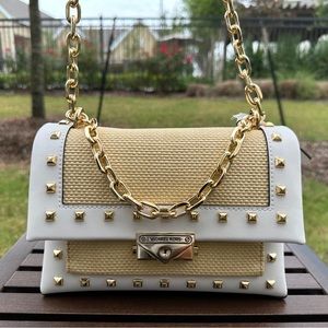 ❗️SOLD❗️ MICHAEL KORS Cece Medium Straw and Studded Faux Leather Shoulder Bag